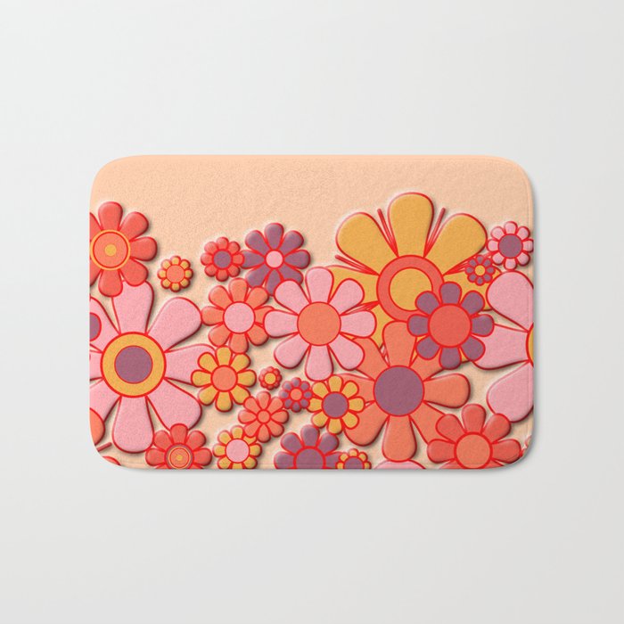 Retro Garden Flower Cuff 60s 70s Puffy Look Pink Peach Orange Pattern Bath Mat Gallery Image 1