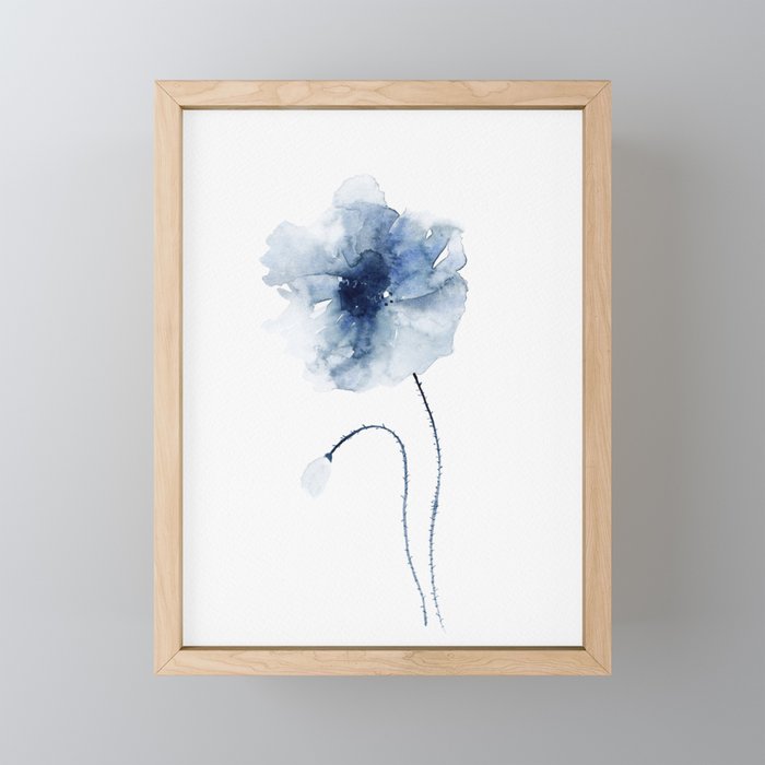 Blue Watercolor Poppies #2 Mini Art Print Gallery Image 1