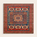 Square Bloom Kazak Handmade Rug Wood Wall Art Gallery Image 1