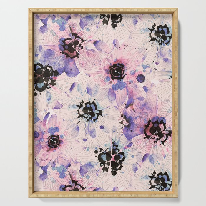 Abstract flowered paint modern Serving Tray Gallery Image 1