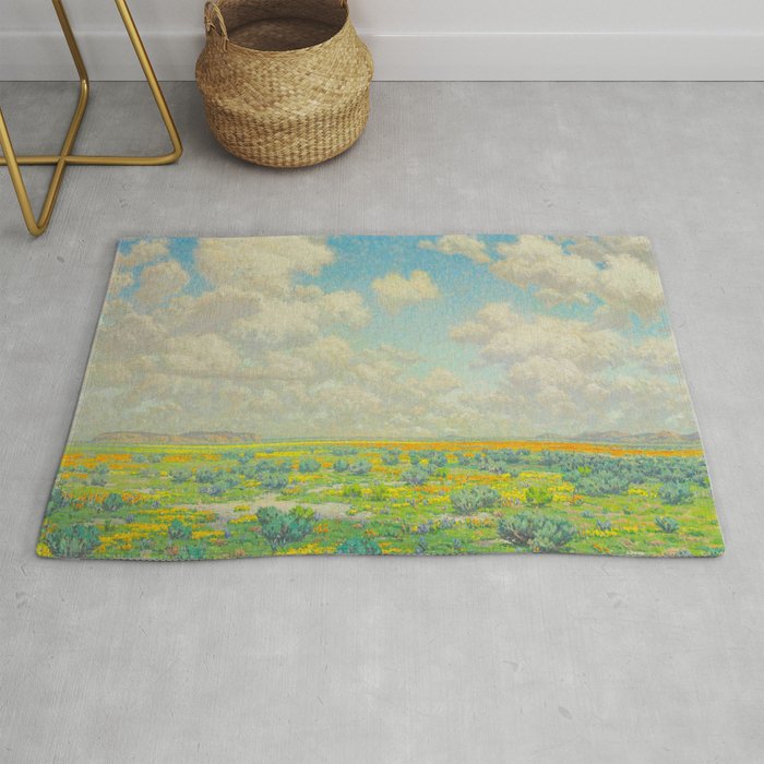 Granville Redmond Spring Antelope Valley Beautiful Landscape Painting Blue Sky Green Flower Filled F Rug Gallery Image 1