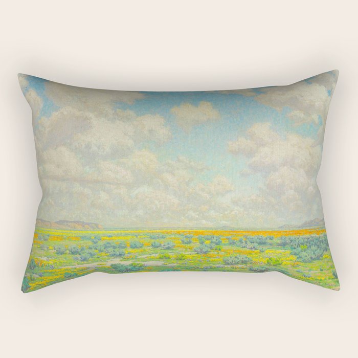 Granville Redmond Spring Antelope Valley Beautiful Landscape Painting Blue Sky Green Flower Filled F Rectangular Pillow Gallery Image 2