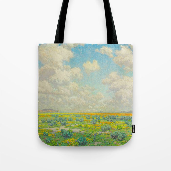 Granville Redmond Spring Antelope Valley Beautiful Landscape Painting Blue Sky Green Flower Filled F Tote Bag Gallery Image 1