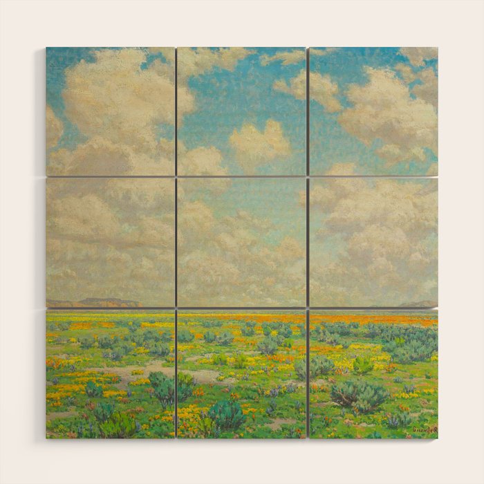 Granville Redmond Spring Antelope Valley Beautiful Landscape Painting Blue Sky Green Flower Filled F Wood Wall Art Gallery Image 1