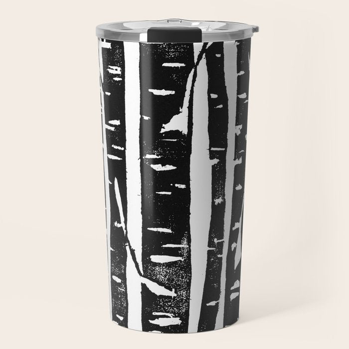 Woodcut Birches Black Travel Mug Gallery Image 1