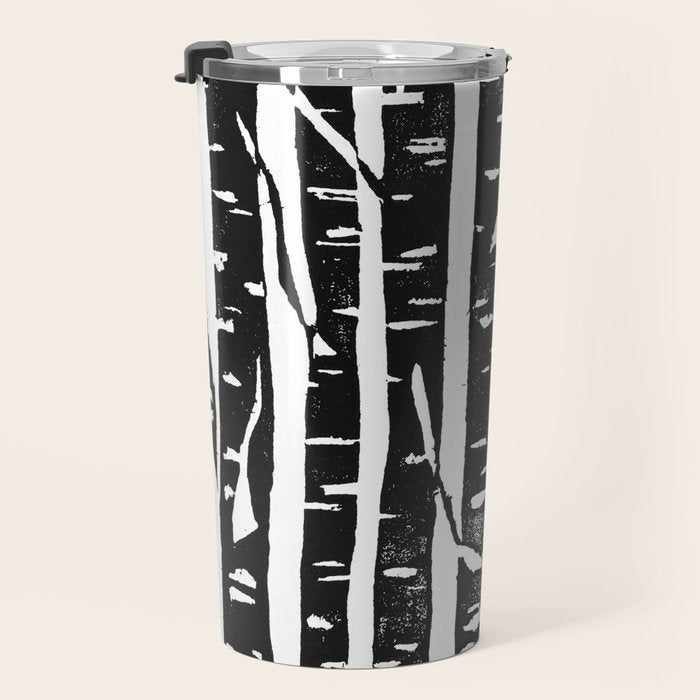 Woodcut Birches Black Travel Mug Gallery Image 3