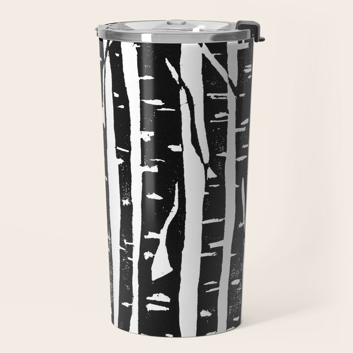 Woodcut Birches Black Travel Mug Gallery Image 2