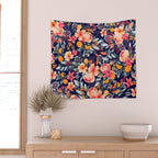 Navy Floral Wall Tapestry Gallery Image 2