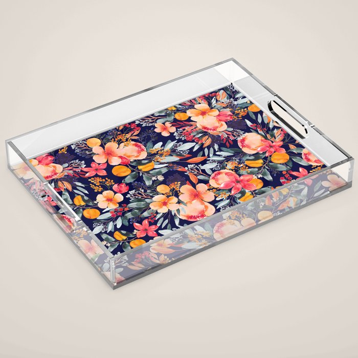 Navy Floral Acrylic Tray Gallery Image 1