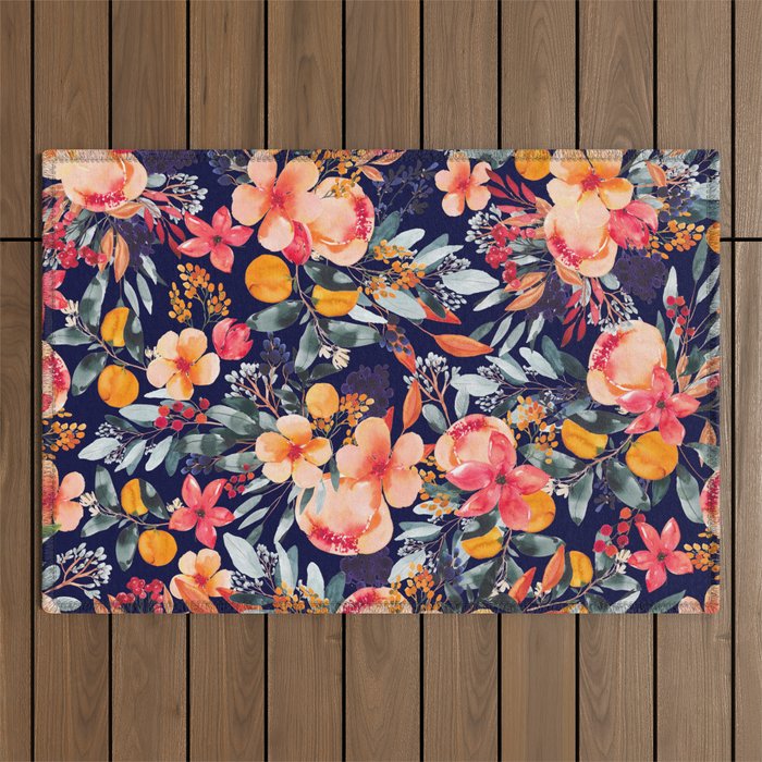 Navy Floral Outdoor Rug Gallery Image 1