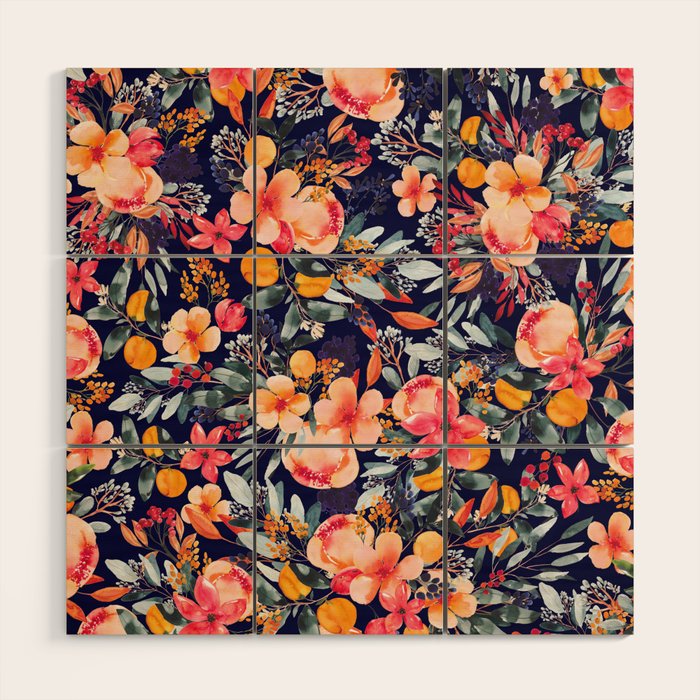Navy Floral Wood Wall Art Gallery Image 1