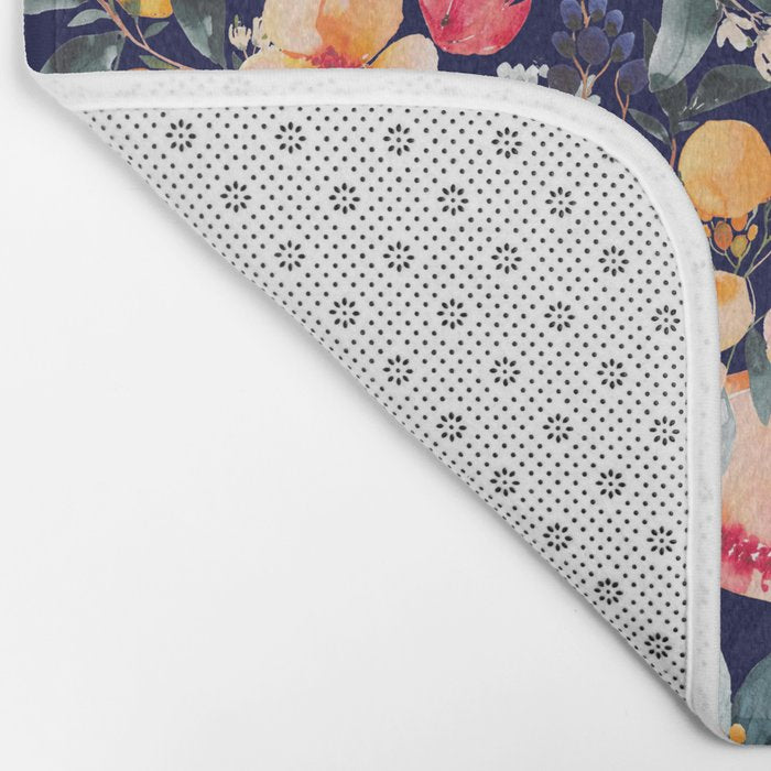 Navy Floral Bath Mat Gallery Image 2