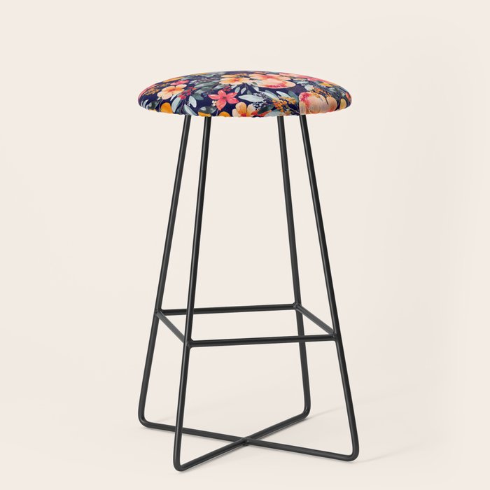 Navy Floral Stool Gallery Image 1