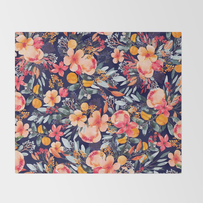 Navy Floral Throw Blanket Gallery Image 2