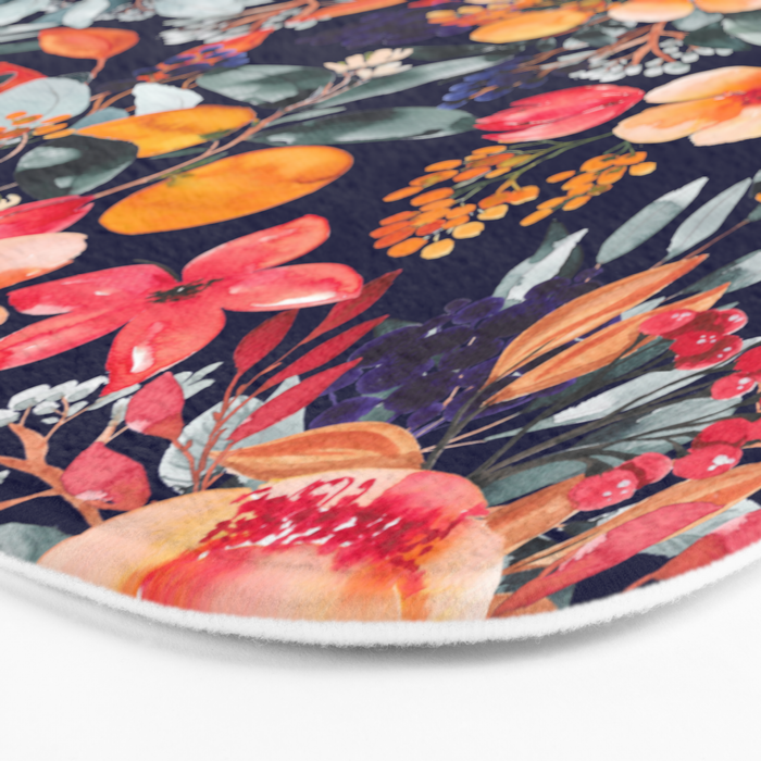 Navy Floral Bath Mat Gallery Image 3