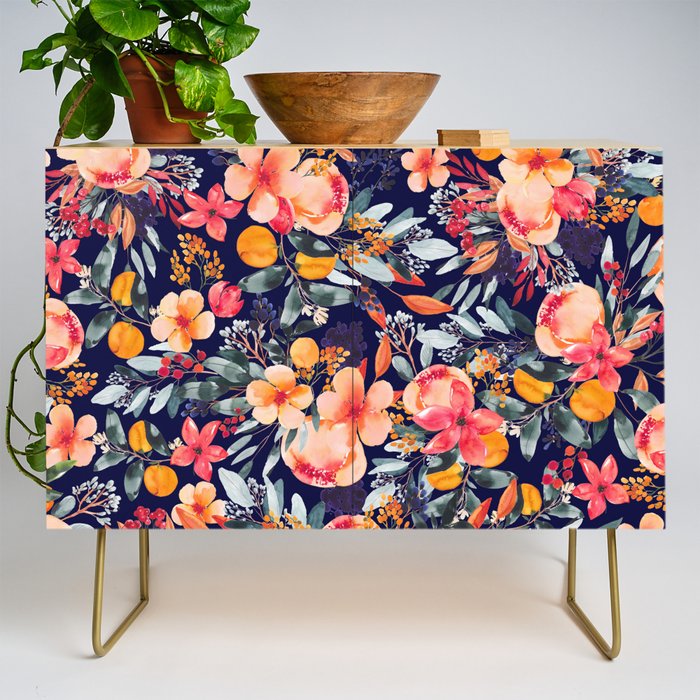 Navy Floral Credenza Gallery Image 1