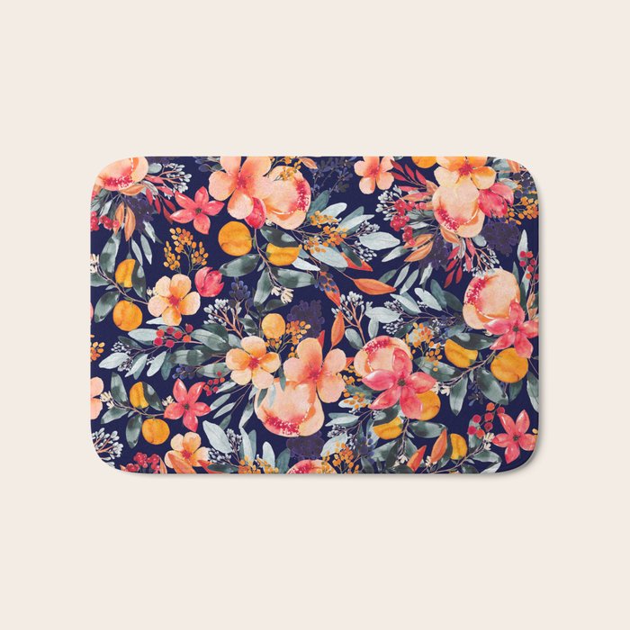 Navy Floral Bath Mat Gallery Image 1