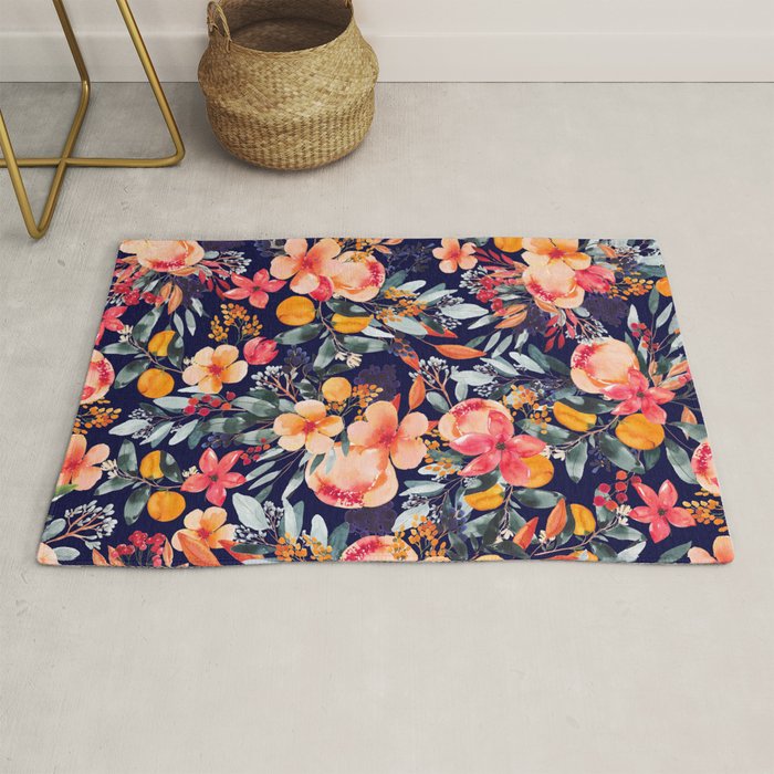 Navy Floral Rug Gallery Image 1