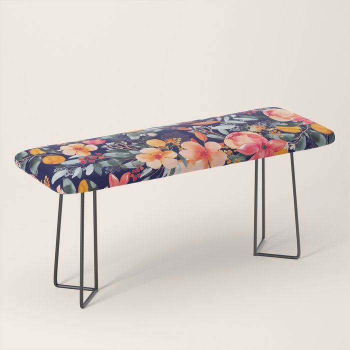 Navy Floral Bench Gallery Image 1