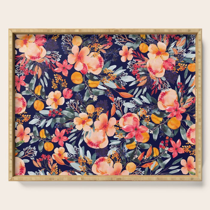 Navy Floral Serving Tray Gallery Image 1