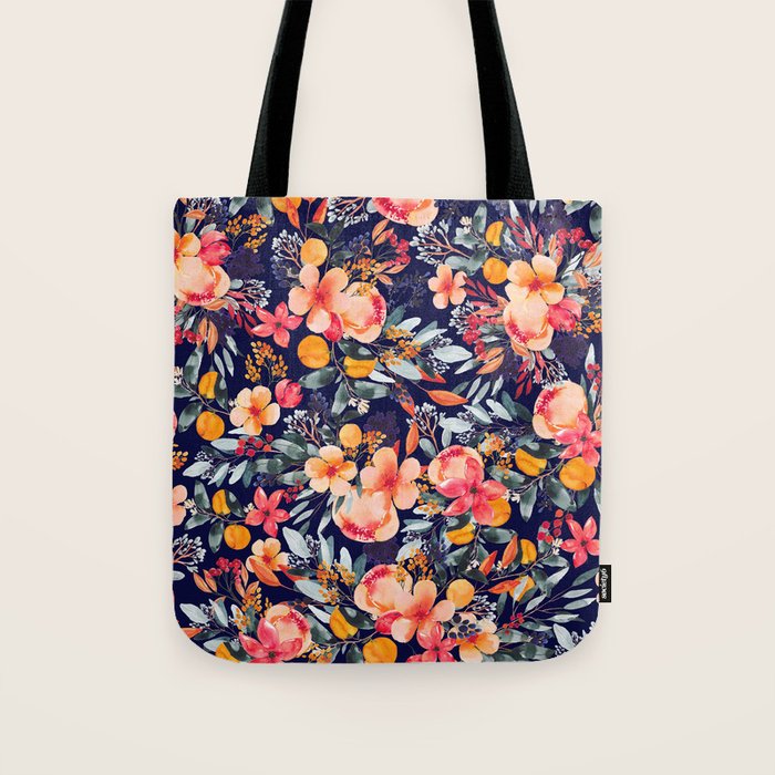 Navy Floral Tote Bag Gallery Image 1