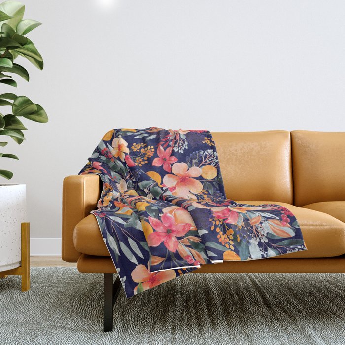 Navy Floral Throw Blanket Gallery Image 1