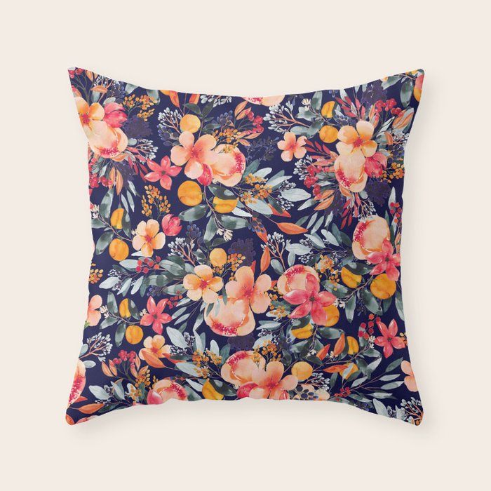 Navy Floral Throw Pillow Gallery Image 6