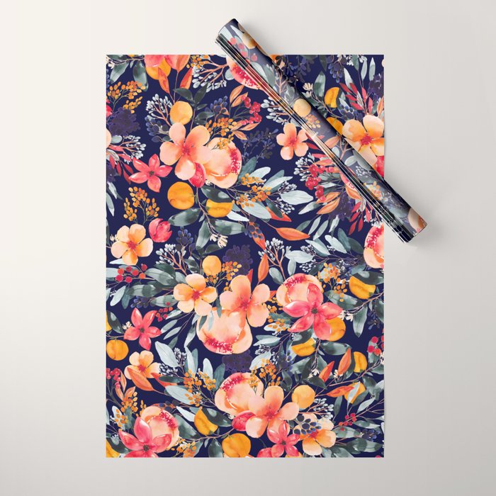 Navy Floral Wrapping Paper Gallery Image 1