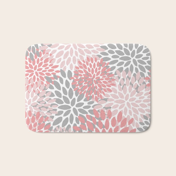 Modern, Flowers Print, Coral, Pink and Gray Bath Mat Gallery Image 1