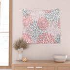Modern, Flowers Print, Coral, Pink and Gray Wall Tapestry Gallery Image 2