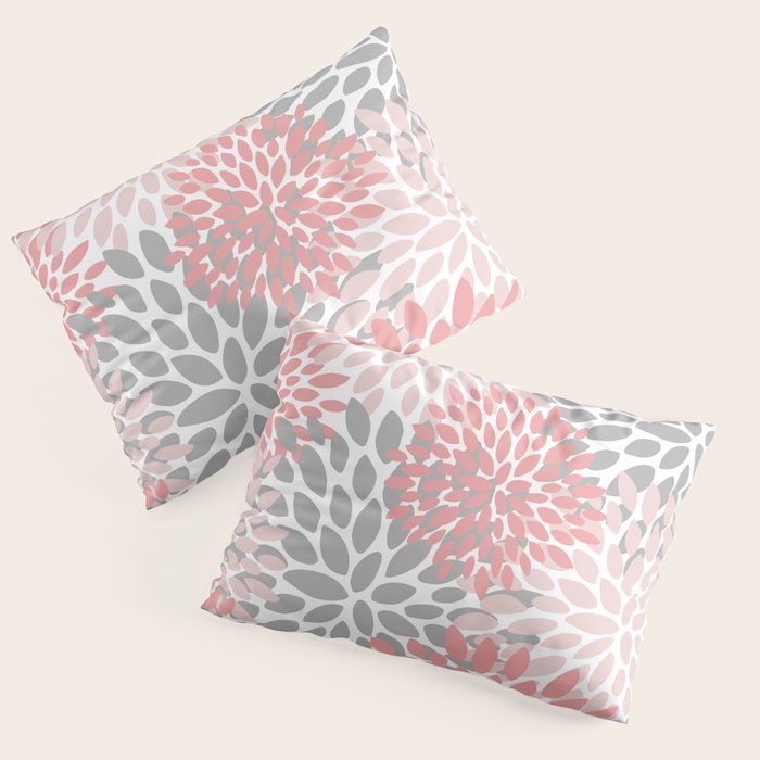 Modern, Flowers Print, Coral, Pink and Gray Pillow Sham Gallery Image 1