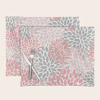 Modern, Flowers Print, Coral, Pink and Gray Placemat Gallery Image 1