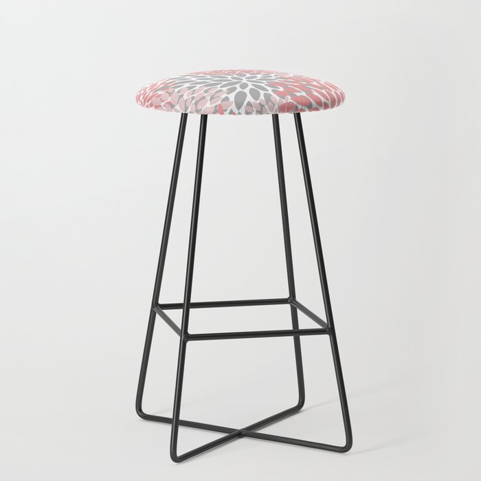 Modern, Flowers Print, Coral, Pink and Gray Stool Gallery Image 1