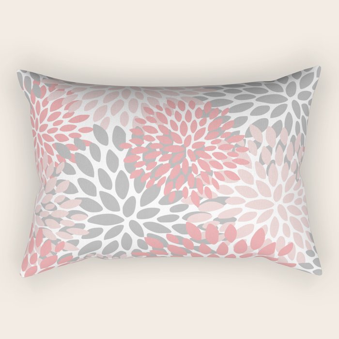 Modern, Flowers Print, Coral, Pink and Gray Rectangular Pillow Gallery Image 2