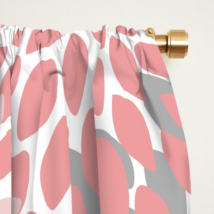 Modern, Flowers Print, Coral, Pink and Gray Window Curtain Gallery Image 2
