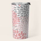 Modern, Flowers Print, Coral, Pink and Gray Travel Mug Gallery Image 2
