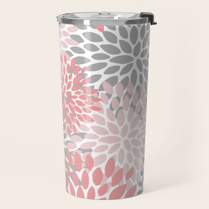 Modern, Flowers Print, Coral, Pink and Gray Travel Mug Gallery Image 2