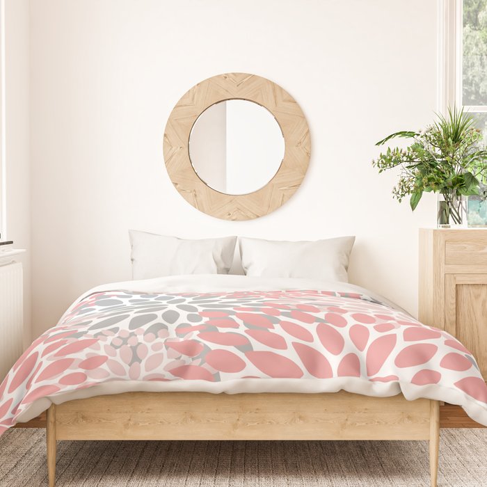 Modern, Flowers Print, Coral, Pink and Gray Duvet Cover Gallery Image 3
