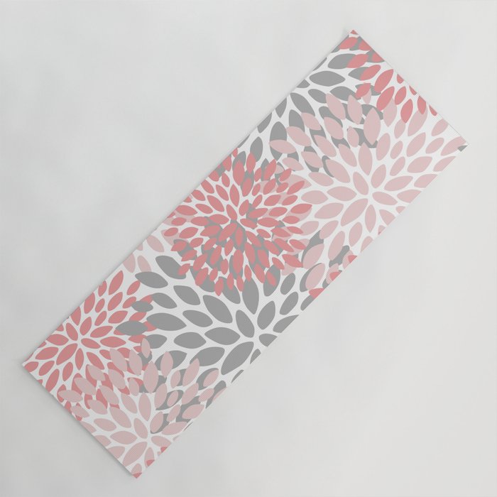 Modern, Flowers Print, Coral, Pink and Gray Yoga Mat Gallery Image 1
