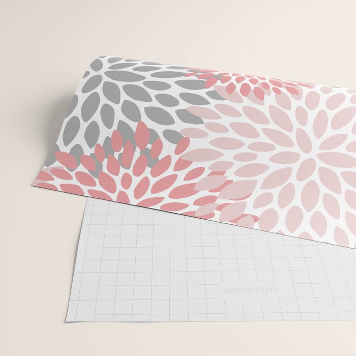 Modern, Flowers Print, Coral, Pink and Gray Wrapping Paper Gallery Image 2