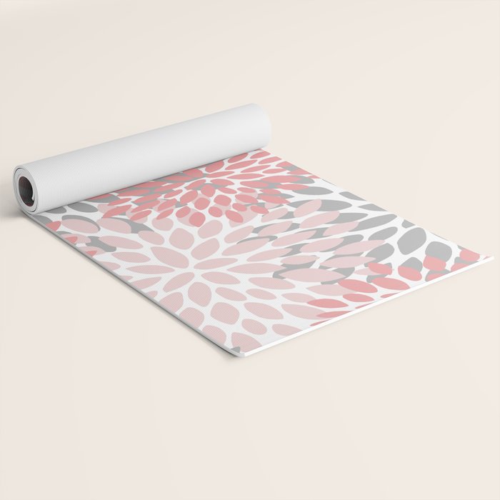 Modern, Flowers Print, Coral, Pink and Gray Yoga Mat Gallery Image 2