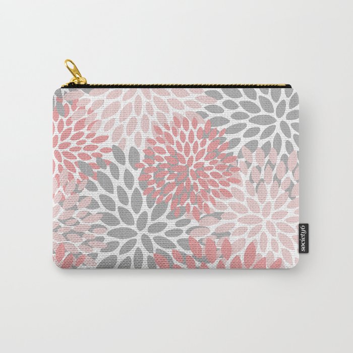 Modern, Flowers Print, Coral, Pink and Gray Carry All Pouch Gallery Image 1