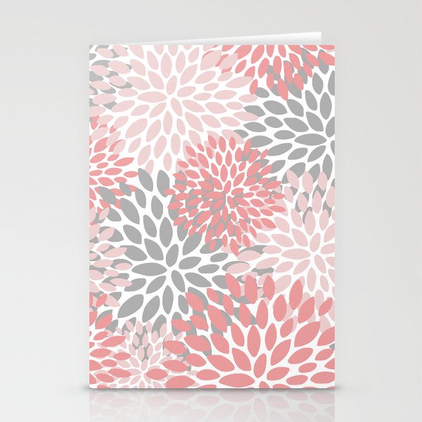 Modern, Flowers Print, Coral, Pink and Gray Stationery Card Gallery Image 2