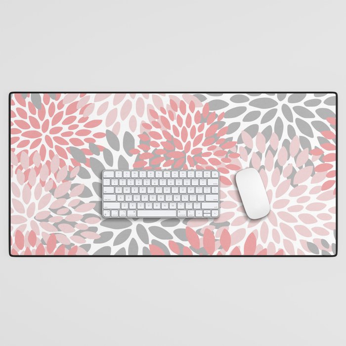 Modern, Flowers Print, Coral, Pink and Gray Desk Mat Gallery Image 1