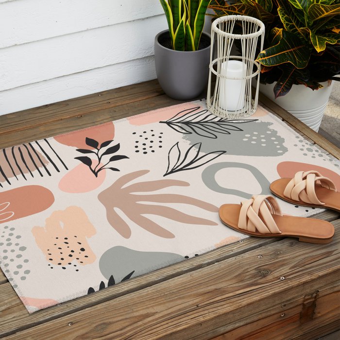 Abstract organic nature shape art pattern Outdoor Rug Gallery Image 2