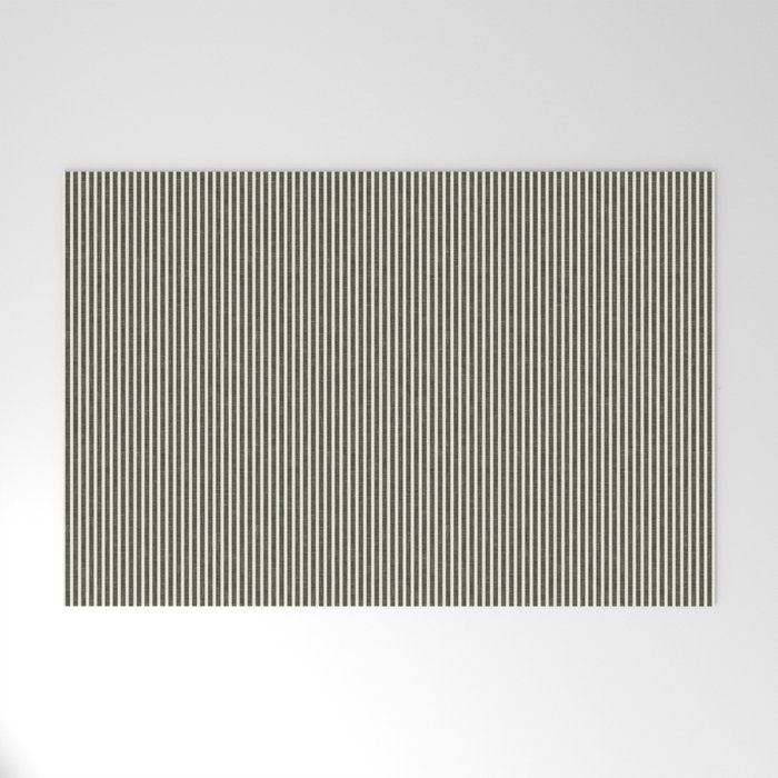 linen textured stripes - olive green Welcome Mat Gallery Image 1