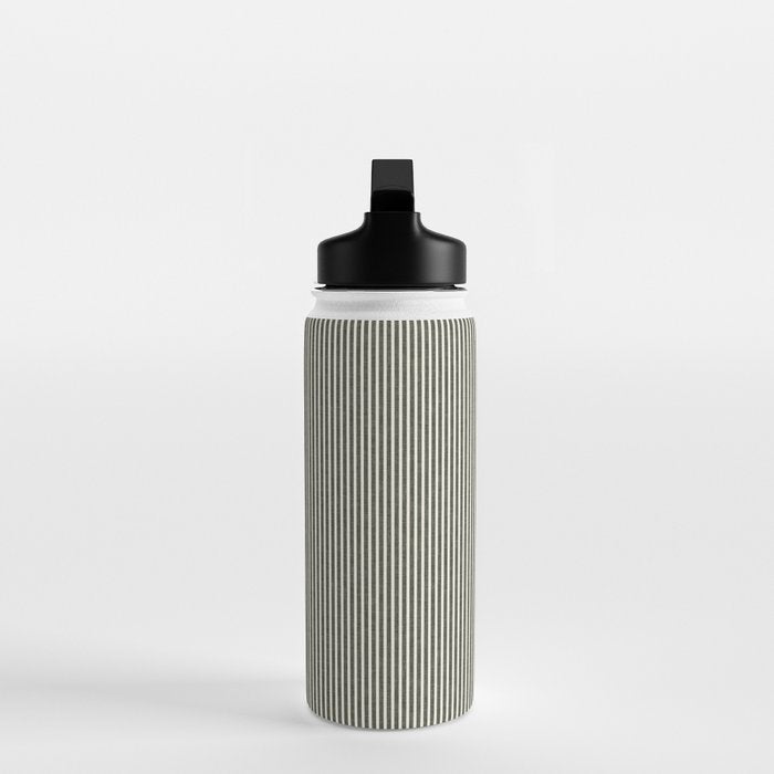 linen textured stripes - olive green Water Bottle Gallery Image 3