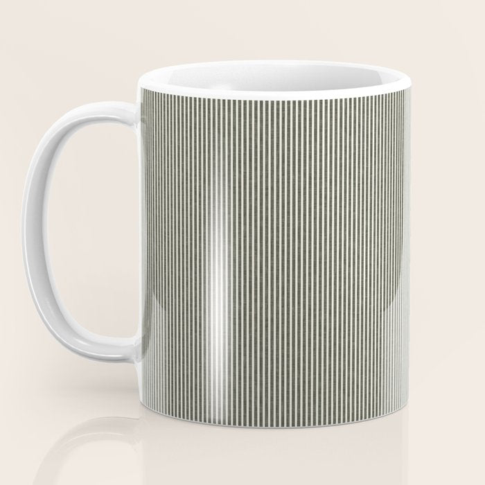 linen textured stripes - olive green Coffee Mug Gallery Image 3