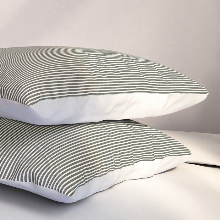 linen textured stripes - olive green Pillow Sham Gallery Image 3