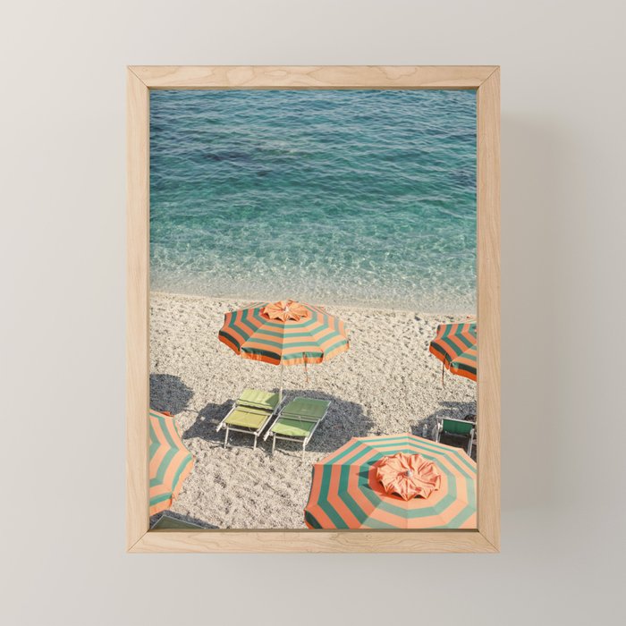 Summer in Italy on film | Beach with umbrella's in Monterosso Al Mare, Cinque Terre | Fine Art Travel Photography Mini Art Print Gallery Image 1